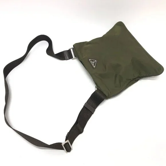 PRADA Triangle logo Crossbody Shoulder Bag Nylon khaki/SilverHardware - Picture 3 of 12